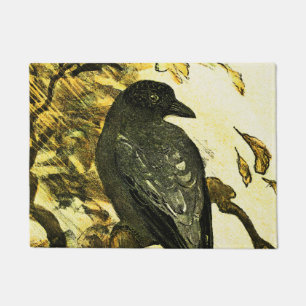 Vintage Crow Perched on a branch Theo van Hoytema Doormat