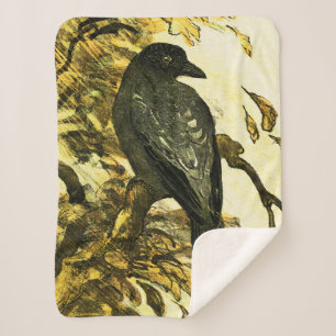 Vintage Crow Perched on a branch Theo van Hoytema Sherpa Blanket