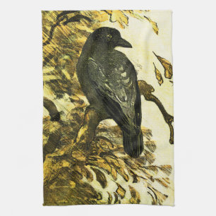 Vintage Crow Perched on a branch Theo van Hoytema Tea Towel