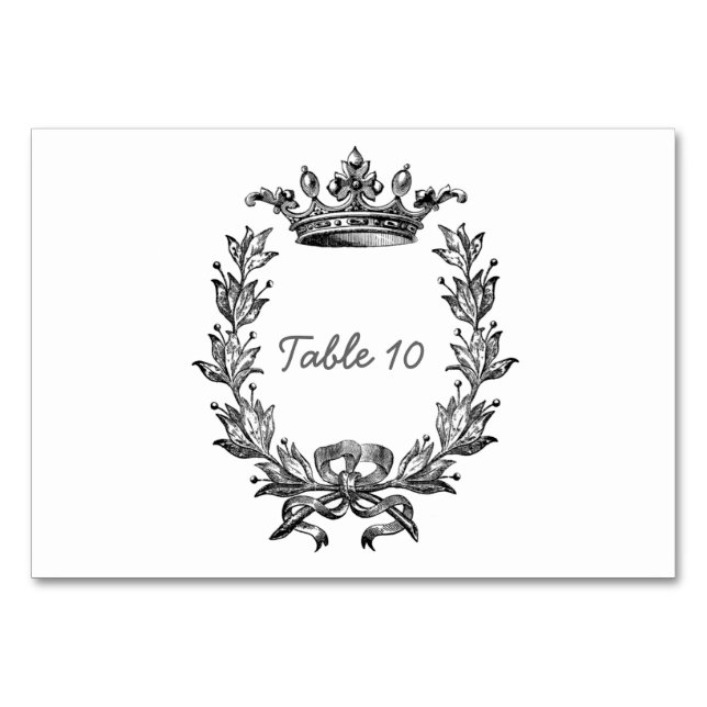 Vintage Crown and Wreath Art Table Number (Front)
