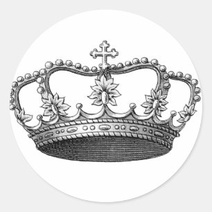 Vintage Crown Black and White Classic Round Sticker