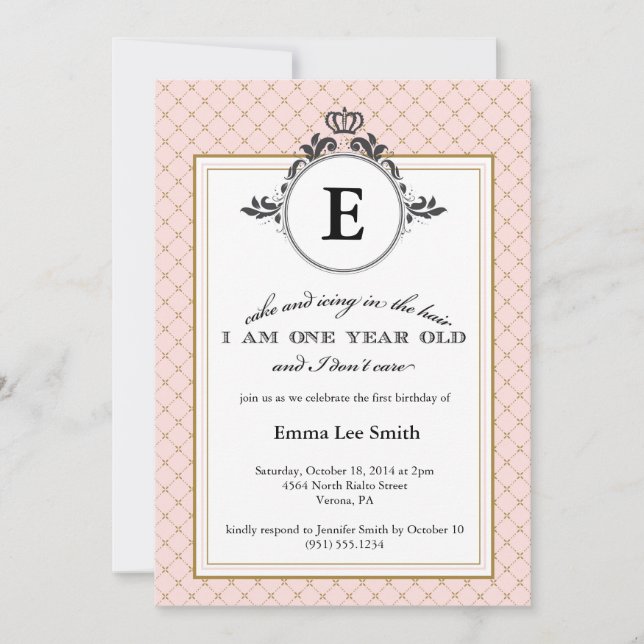 Vintage Crown First Birthday Invitation (Front)