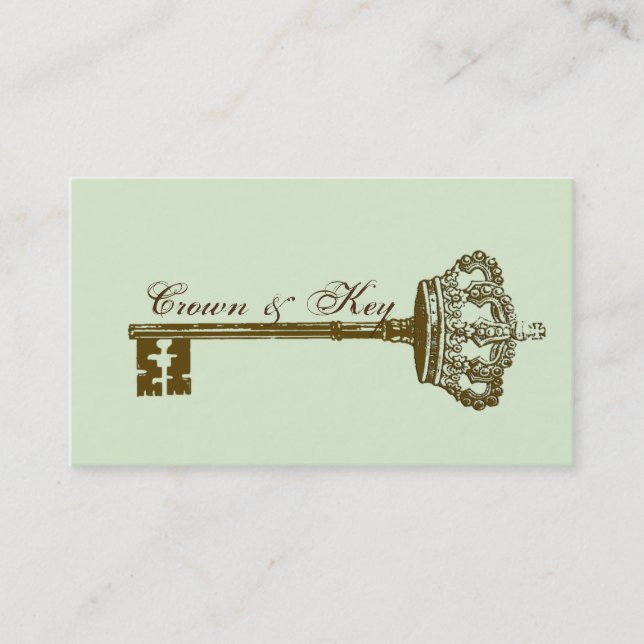 Vintage Crown & Key Elegant Business Cards Aqua (Front)