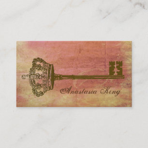 Vintage Crown & Key Elegant Business Cards Pink