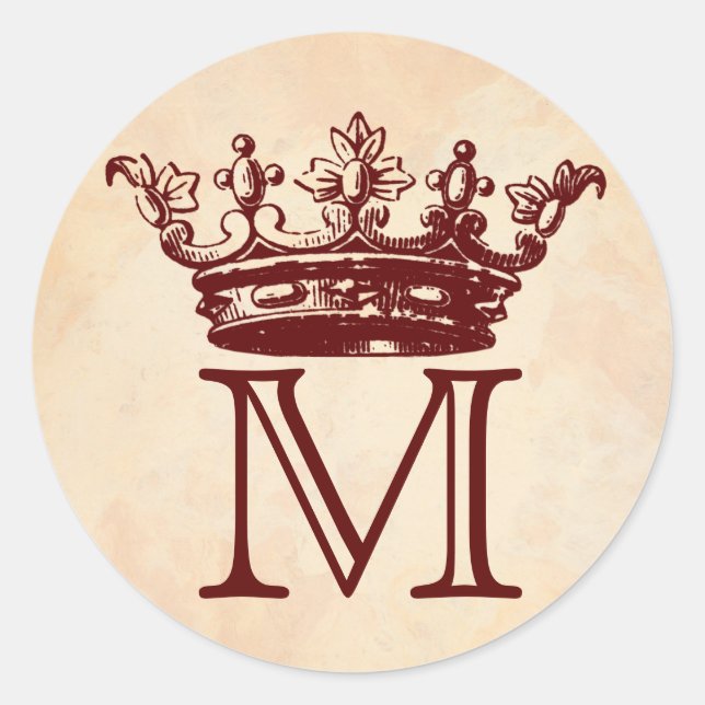 Vintage Crown Monogram Classic Round Sticker (Front)