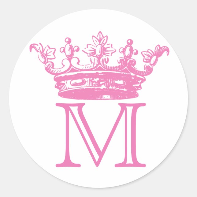 Vintage Crown Monogram Classic Round Sticker (Front)