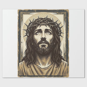 Vintage Crown of Thorns Religious Portrait Wrapping Paper