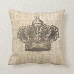 Vintage Crown on Burlap Queen Cushion
