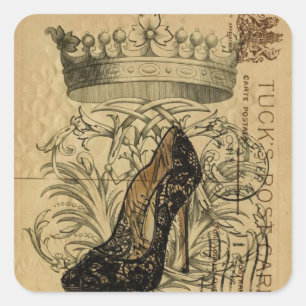 vintage crown Paris fashionista queen stiletto Square Sticker