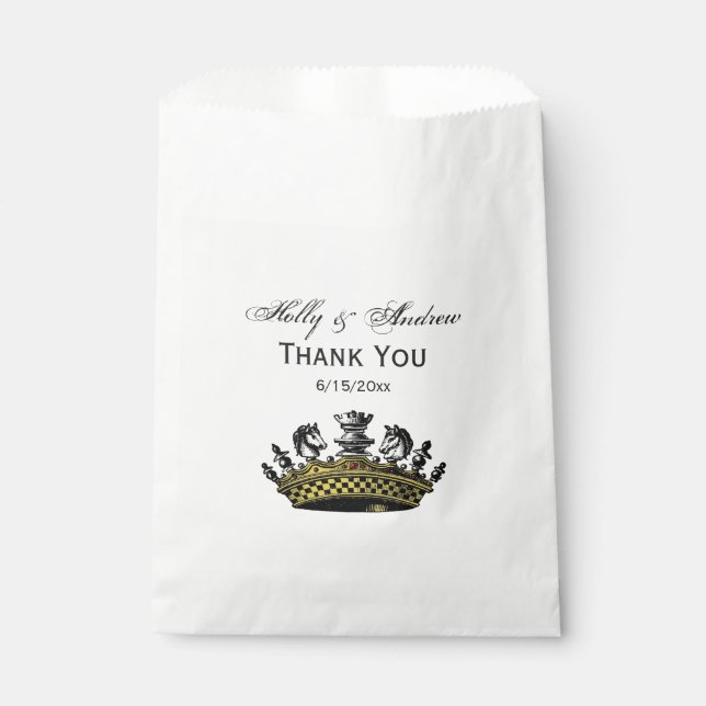Vintage Crown With Chess Pieces Colour Favour Bags (Front)