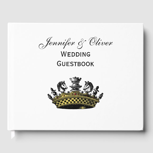 Vintage Crown With Chess Pieces Colour Guest Book (Front)