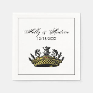 Vintage Crown With Chess Pieces Colour Napkin