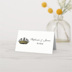 Vintage Crown With Chess Pieces Colour Place Card