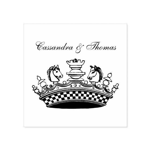 Vintage Crown With Chess Pieces Name Rubber Stamp (Imprint)