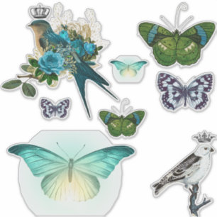 Vintage Crowned Birds & Butterflies