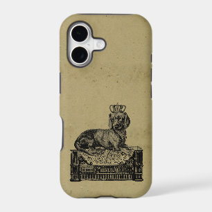 Vintage crowned dachshund dog drawing shabby chic