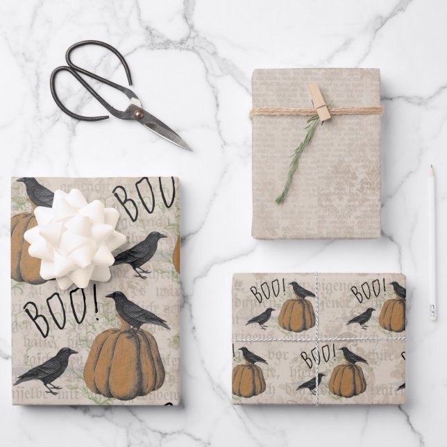 Vintage Crows Ephemera Wrapping Paper Sheet (Front)