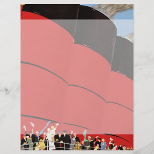 Vintage Cruise Ship Passengers Waving Goodbye