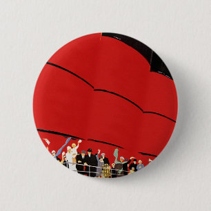 Vintage Cruise Ship Passengers Waving Goodbye 6 Cm Round Badge