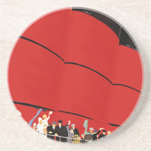 Vintage Cruise Ship Passengers Waving Goodbye Coaster
