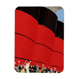 Vintage Cruise Ship Passengers Waving Goodbye Magnet