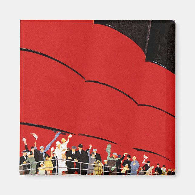 Vintage Cruise Ship Passengers Waving Goodbye Magnet (Front)