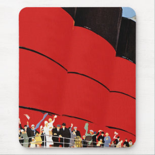 Vintage Cruise Ship Passengers Waving Goodbye Mouse Mat