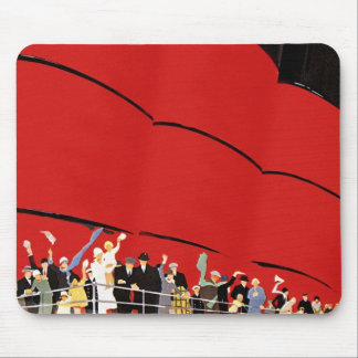 Vintage Cruise Ship Passengers Waving Goodbye Mouse Mat