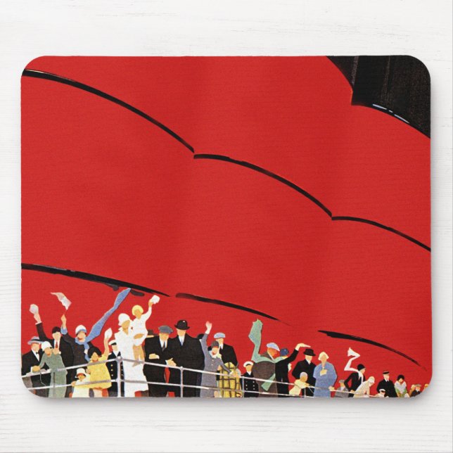 Vintage Cruise Ship Passengers Waving Goodbye Mouse Mat (Front)