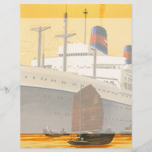 Vintage Cruise Ship to the Orient with Junks Boats