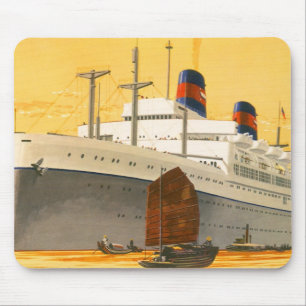 Vintage Cruise Ship to the Orient with Junks Boats Mouse Mat