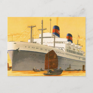 Vintage Cruise Ship to the Orient with Junks Boats Postcard