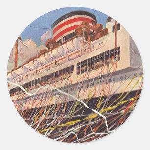 Vintage Cruise Ship Vacation; Bon Voyage Party! Classic Round Sticker