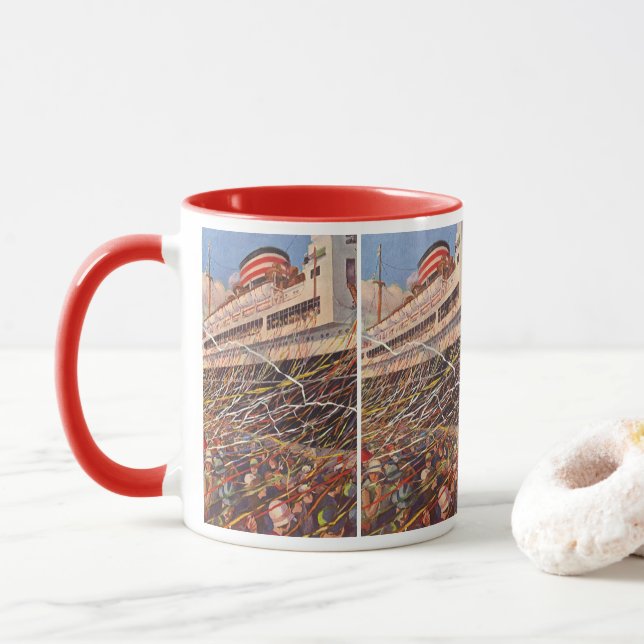 Vintage Cruise Ship Vacation; Bon Voyage Party! Mug (With Donut)