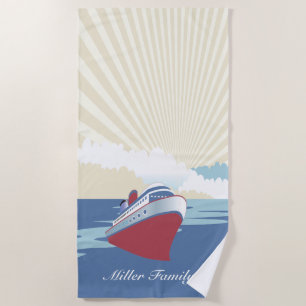 Vintage cruise ship with custom name beach towel