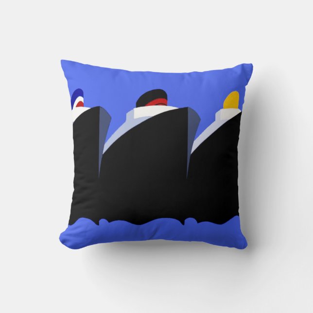 Vintage Cruise Ships Art Deco Poster Cushion (Front)