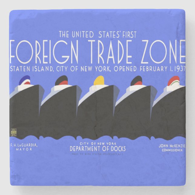 Vintage Cruise Ships Art Deco Poster Stone Coaster (Front)