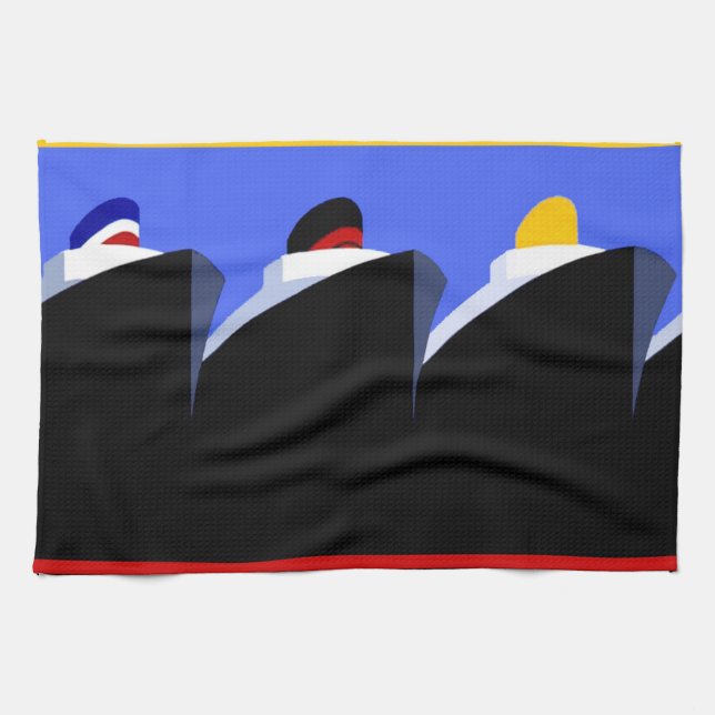 Vintage Cruise Ships Art Deco Poster Tea Towel (Horizontal)