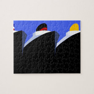 Vintage Cruise Ships Poster Ocean Liners Jigsaw Puzzle