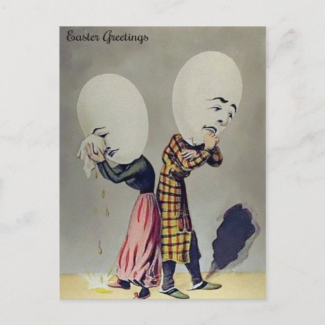 Vintage Crying Egg Easter Postcard (Front)