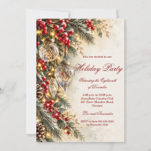 Vintage Crystal Baubles Christmas Party Invitation