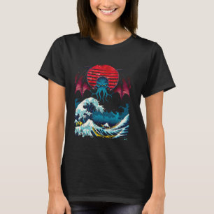 Vintage Cthulhu Great Wave of Kanagawa Japanese Po T-Shirt