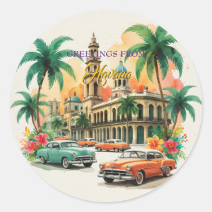 Vintage Cuba Travel - Greetings From Havana Classic Round Sticker