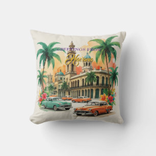 Vintage Cuba Travel - Greetings From Havana Cushion