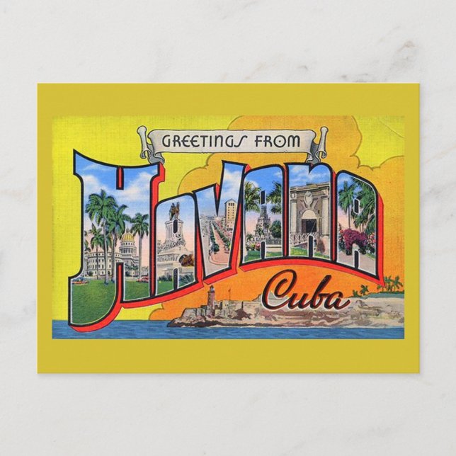 Vintage Cuba Travel - Greetings From Havana Holiday Postcard (Front)