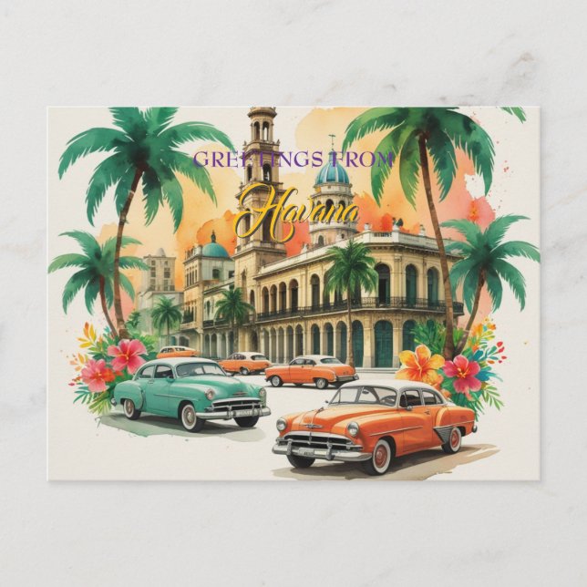 Vintage Cuba Travel - Greetings From Havana Holiday Postcard (Front)