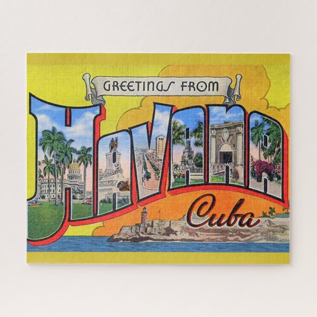 Vintage Cuba Travel - Greetings From Havana Jigsaw Puzzle (Horizontal)