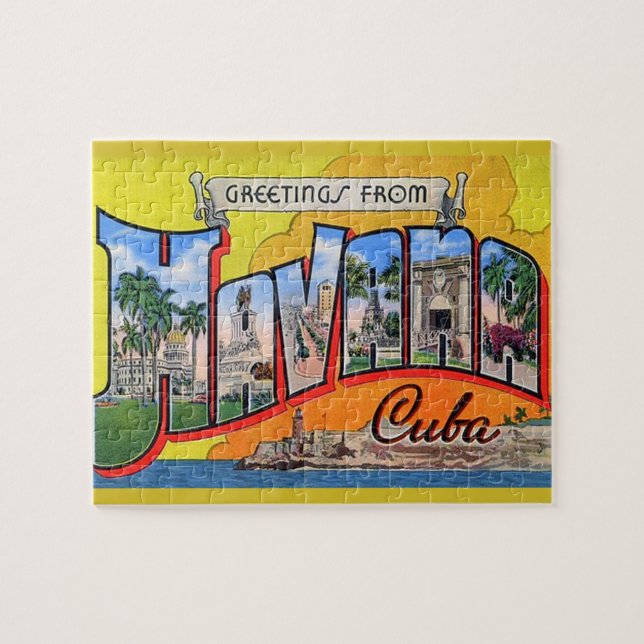 Vintage Cuba Travel - Greetings From Havana Jigsaw Puzzle (Horizontal)