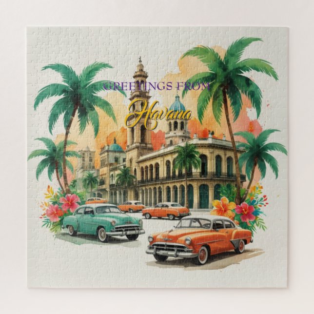 Vintage Cuba Travel - Greetings From Havana Jigsaw Puzzle (Vertical)