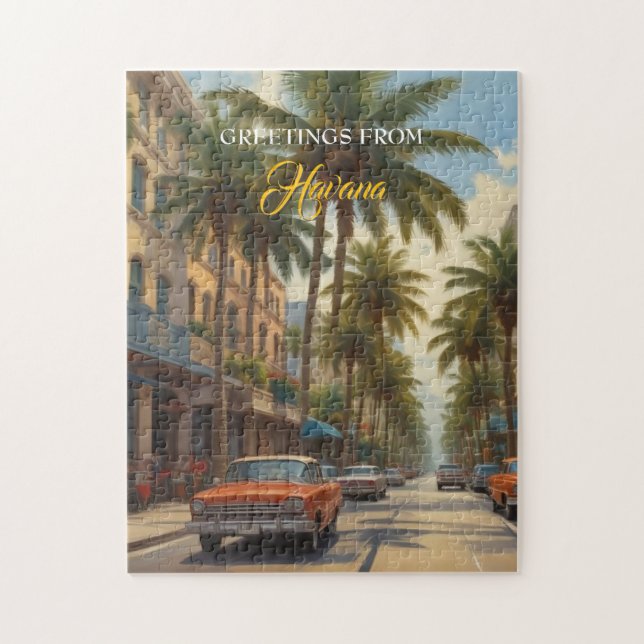 Vintage Cuba Travel - Greetings From Havana Jigsaw Puzzle (Vertical)